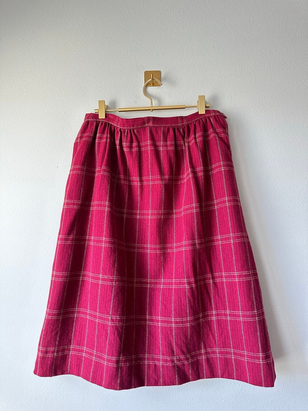 Vintage Pendleton Red Plaid Virgin Wool Midi Skirt Made in USA Size 16